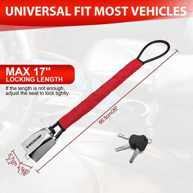 Alt view image 2 of 7 - Car Steering Wheel Lock, Seat Belt Lock, Car Locks Anti-Theft Device with Aluminum Alloy Lock Housing, Max 17 Inch Length, High Visibility and Light-Weight, Universal Fit, 3Keys(Red)