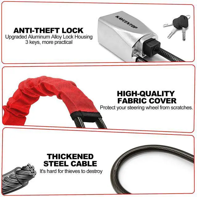 Alt view image 3 of 7 - Car Steering Wheel Lock, Seat Belt Lock, Car Locks Anti-Theft Device with Aluminum Alloy Lock Housing, Max 17 Inch Length, High Visibility and Light-Weight, Universal Fit, 3Keys(Red)