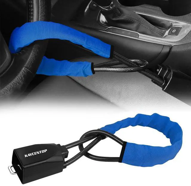 Main image of Car Steering Wheel Lock to Seat Belt Lock, Anti-Theft Device, Max 17 Inch Length, Small and Light-Weight, Multi-Functional, Fit Most Vehicle, SUV, Golf Cart Security (Blue)