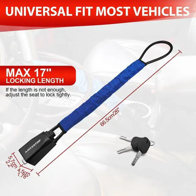 Alt view image 2 of 7 - Car Steering Wheel Lock to Seat Belt Lock, Anti-Theft Device, Max 17 Inch Length, Small and Light-Weight, Multi-Functional, Fit Most Vehicle, SUV, Golf Cart Security (Blue)