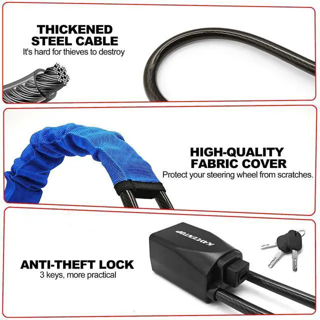 Alt view image 3 of 7 - Car Steering Wheel Lock to Seat Belt Lock, Anti-Theft Device, Max 17 Inch Length, Small and Light-Weight, Multi-Functional, Fit Most Vehicle, SUV, Golf Cart Security (Blue)