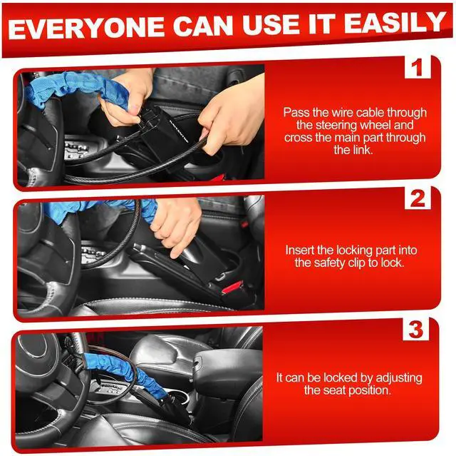 Alt view image 6 of 7 - Car Steering Wheel Lock to Seat Belt Lock, Anti-Theft Device, Max 17 Inch Length, Small and Light-Weight, Multi-Functional, Fit Most Vehicle, SUV, Golf Cart Security (Blue)