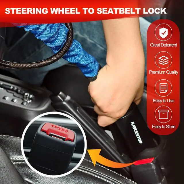 Alt view image 7 of 7 - Car Steering Wheel Lock to Seat Belt Lock, Anti-Theft Device, Max 17 Inch Length, Small and Light-Weight, Multi-Functional, Fit Most Vehicle, SUV, Golf Cart Security (Blue)