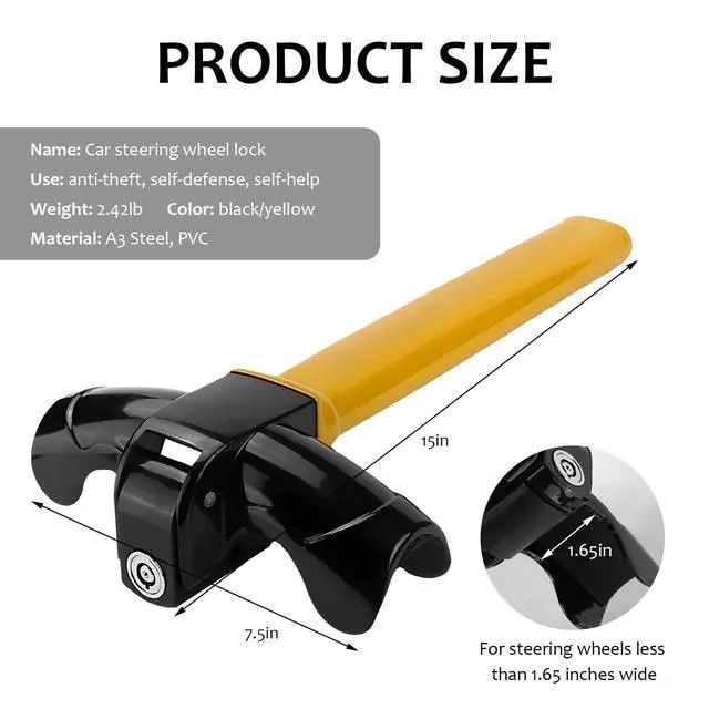 Alt view image 2 of 6 - Car Steering Wheel Lock, Anti-Theft Security Rotary Steering Wheel Lock with 2 Keys, Universal Heavy Duty Steering Wheel Locking Device for Truck Van SUV, Car Accessories