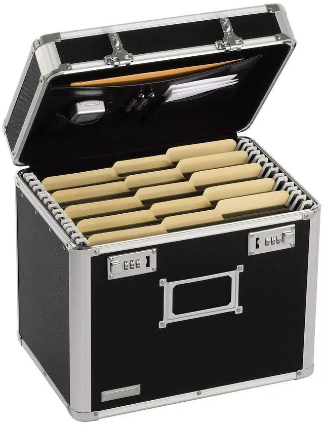 Main image of Locking File Organizer Box - 13.5 x 13.25 x 10.5 Inch Large, Portable Locking Storage Box for Filing Letters & Documents w/Combination Lock, Black