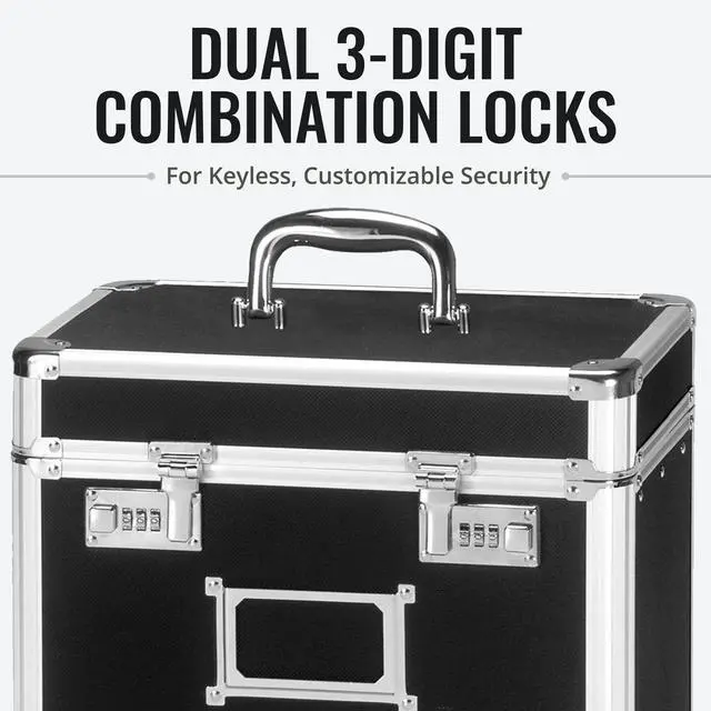 Alt view image 5 of 7 - Locking File Organizer Box - 13.5 x 13.25 x 10.5 Inch Large, Portable Locking Storage Box for Filing Letters & Documents w/Combination Lock, Black