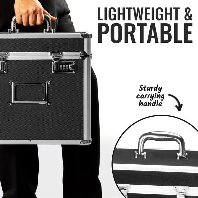 Alt view image 6 of 7 - Locking File Organizer Box - 13.5 x 13.25 x 10.5 Inch Large, Portable Locking Storage Box for Filing Letters & Documents w/Combination Lock, Black