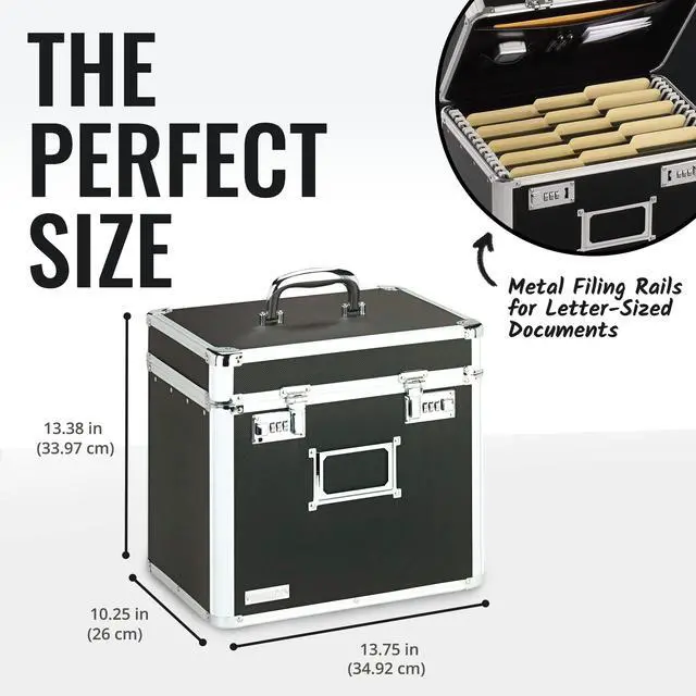 Alt view image 4 of 7 - Locking File Organizer Box - 13.5 x 13.25 x 10.5 Inch Large, Portable Locking Storage Box for Filing Letters & Documents w/Combination Lock, Black