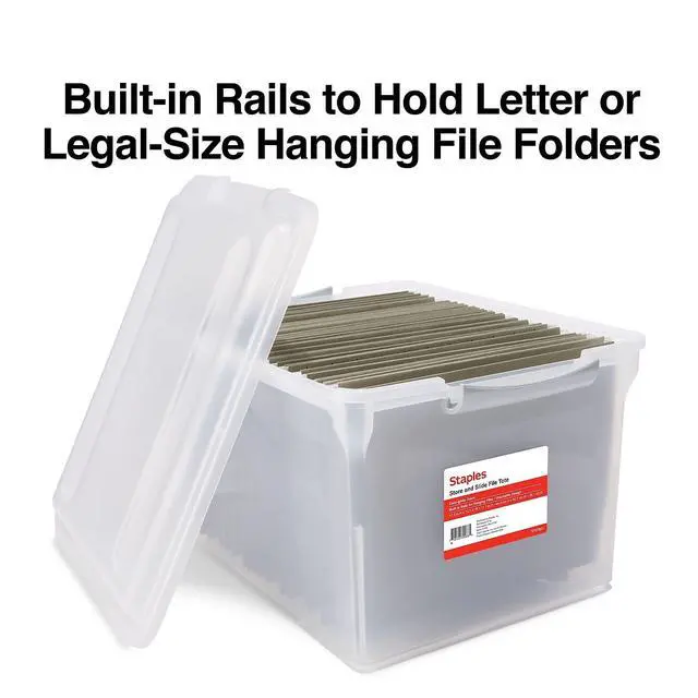 Alt view image 3 of 5 - Staples Store & Slide Hanging File Box, Latch Lid, Letter/Legal Size, Clear