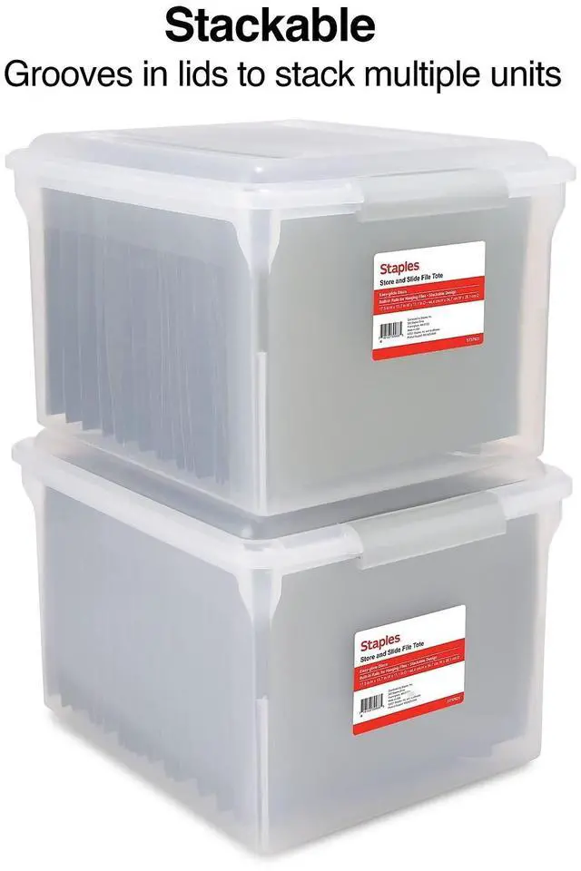 Alt view image 5 of 5 - Staples Store & Slide Hanging File Box, Latch Lid, Letter/Legal Size, Clear
