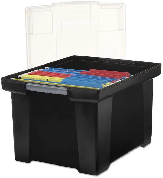 Main image of Plastic File Tote Storage Box with Snap-On Lid, Letter/Legal Size, Black/Silver (61528U01C)