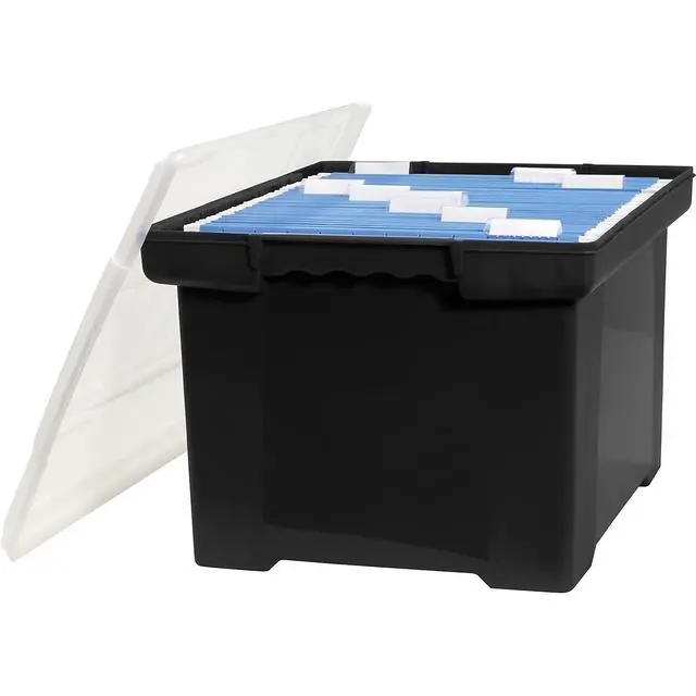 Alt view image 4 of 5 - Plastic File Tote Storage Box with Snap-On Lid, Letter/Legal Size, Black/Silver (61528U01C)