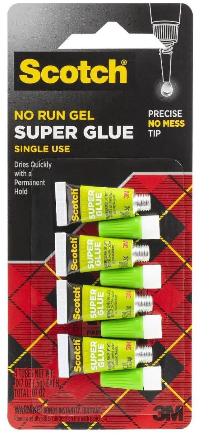 Main image of Super Glue Gel, 4-Pack of Single-Use Tubes, .017 oz Each, Fast Drying, No Run Gel Formula (AD119)