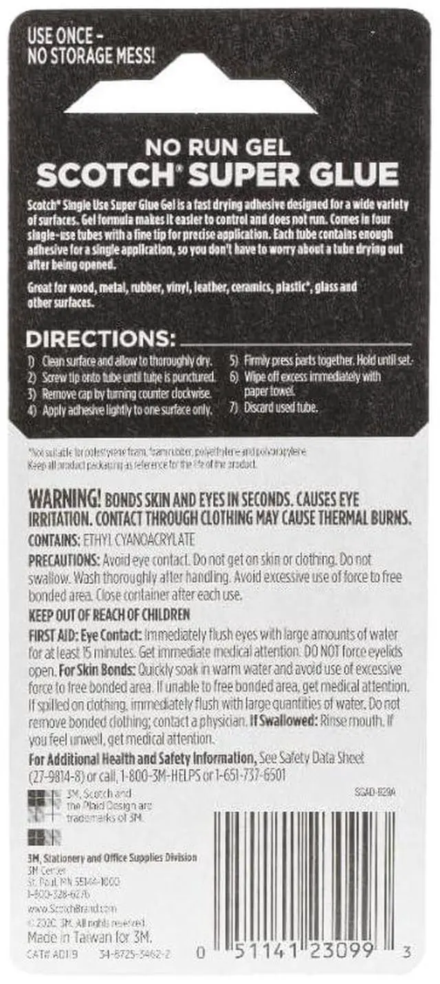 Alt view image 7 of 7 - Super Glue Gel, 4-Pack of Single-Use Tubes, .017 oz Each, Fast Drying, No Run Gel Formula (AD119)