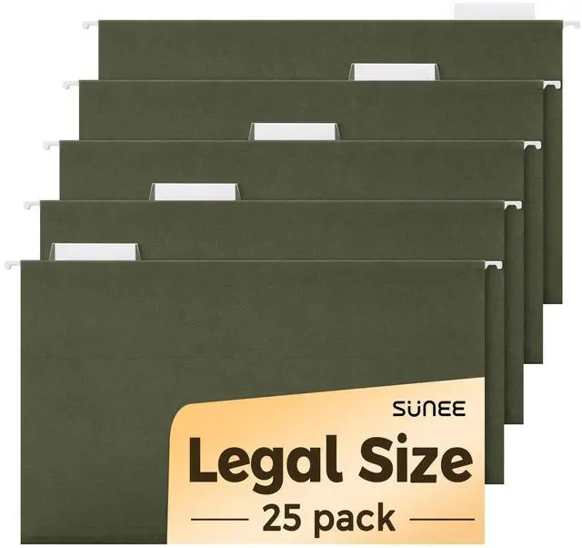 Main image of Hanging File Folders Legal Size,25 Pack Reinforced Hang Folders, Adjustable 1/5-Cut Tabs, Designed for Bulky Files, Filing Cabinet, Standard Green