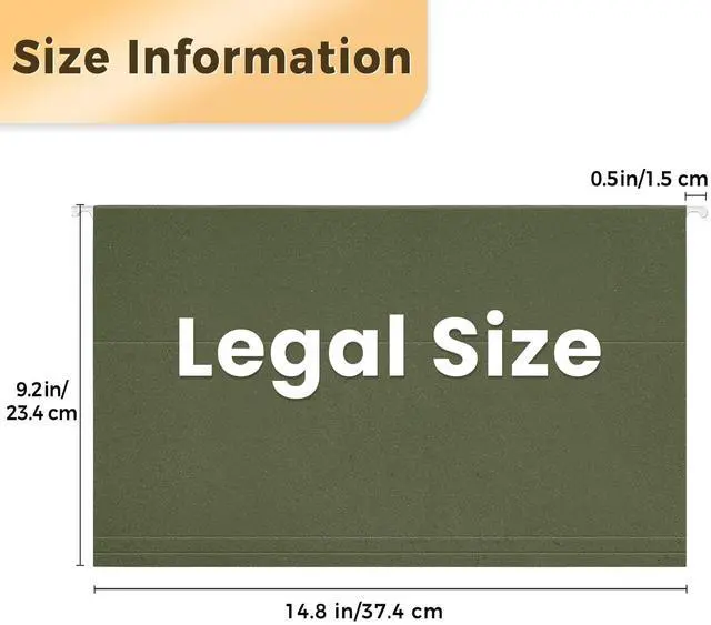 Alt view image 2 of 7 - Hanging File Folders Legal Size,25 Pack Reinforced Hang Folders, Adjustable 1/5-Cut Tabs, Designed for Bulky Files, Filing Cabinet, Standard Green