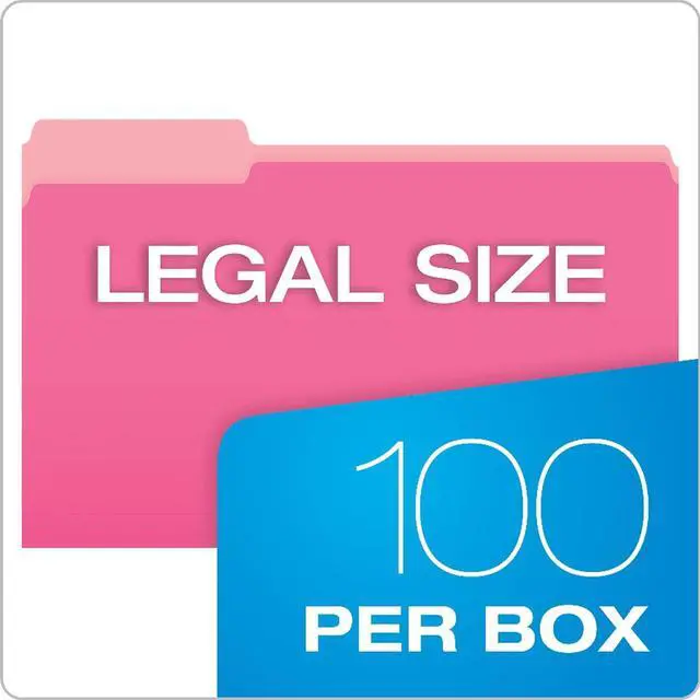 Alt view image 5 of 6 - Two-Tone Color File Folders, Legal Size, Pink, 1/3 Cut, 100/BX (153 PIN)