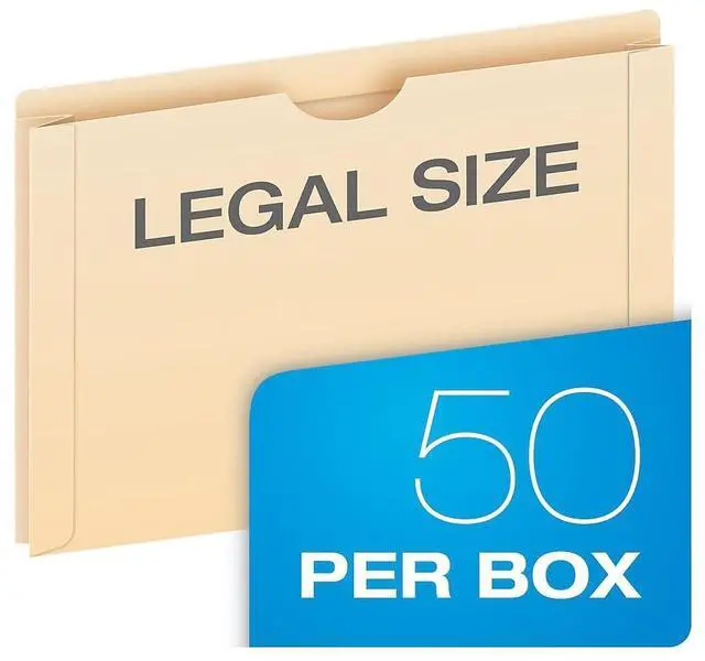 Alt view image 5 of 5 - File Jackets, Legal Size, Manila, 2" Expansion, Reinforced Straight-Cut Tabs with Thumb Cut, 50 Per Box (23200EE), Beige