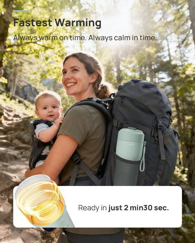 Alt view image 2 of 7 - Portable Bottle Warmer Pro for Travel 115W Fast Heating, Built-in Sterilizer, 5 Temp Settings, Baby Milk Warmer On The Go and Keep Nutrition for Breastmilk & Formula, Mint Green