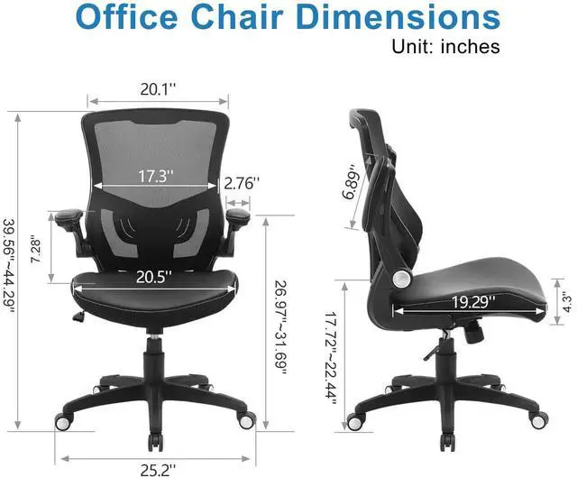 Alt view image 7 of 7 - Office Chair Ergonomic Desk Chair, Computer PU Leather Home Office Chair, Swivel Mesh Back Adjustable Lumbar Support Flip-up Arms Executive Task Chair