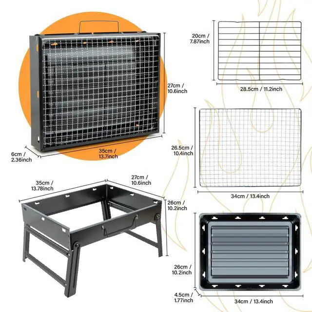 Alt view image 2 of 7 - BBQ Barbecue Grill, Portable Folding Charcoal Barbecue Desk Tabletop Outdoor Stainless Steel Smoker BBQ for Picnic Garden Terrace Camping Travel