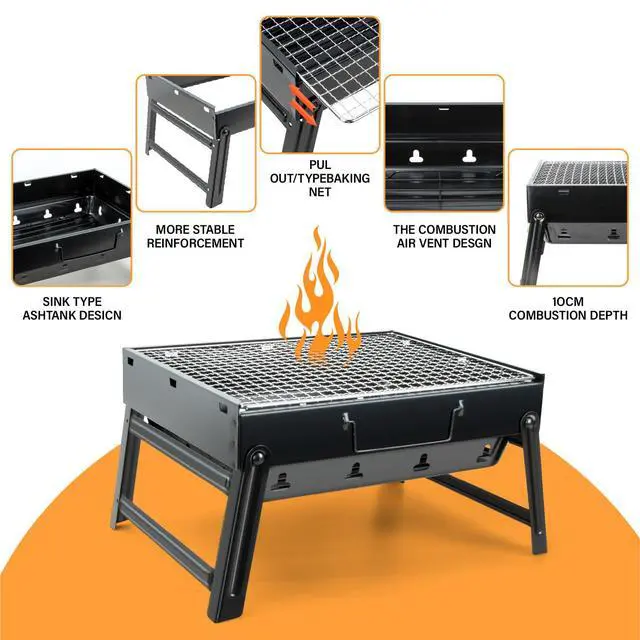 Alt view image 4 of 7 - BBQ Barbecue Grill, Portable Folding Charcoal Barbecue Desk Tabletop Outdoor Stainless Steel Smoker BBQ for Picnic Garden Terrace Camping Travel