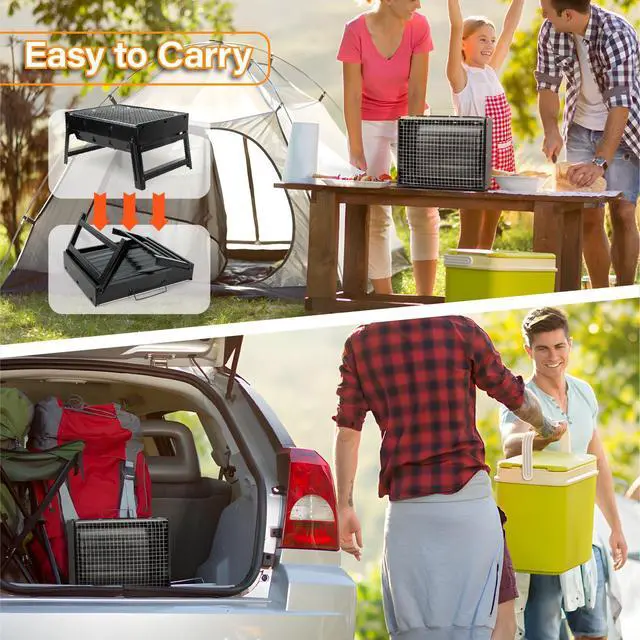 Alt view image 5 of 7 - BBQ Barbecue Grill, Portable Folding Charcoal Barbecue Desk Tabletop Outdoor Stainless Steel Smoker BBQ for Picnic Garden Terrace Camping Travel