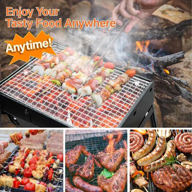 Alt view image 6 of 7 - BBQ Barbecue Grill, Portable Folding Charcoal Barbecue Desk Tabletop Outdoor Stainless Steel Smoker BBQ for Picnic Garden Terrace Camping Travel