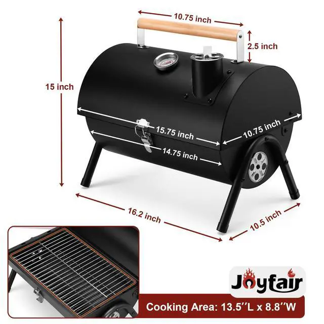 Alt view image 7 of 7 - Portable Charcoal Grill with Thermometer, Small Tabletop Barbecue Grill for Outdoor Camping Backyard Party BBQ Cooking, Extra Thick Steel & Heavy Duty, Innovative Design & Easy Assembly
