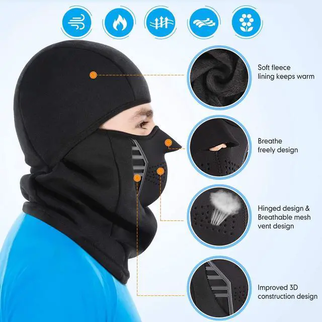 Alt view image 3 of 7 - Winter Windproof Fleece Ski Mask Balaclava Headwear Motorcycle Thermal Face Mask Bandanas Black
