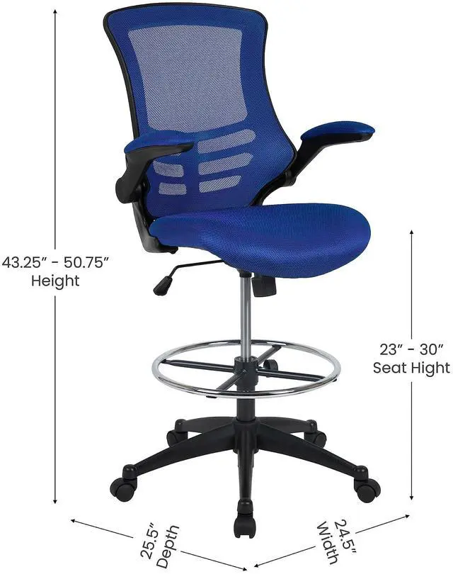 Alt view image 6 of 7 - Kelista Mid-Back Swivel Office Chair with Adjustable Seat Height, Ergonomic Mesh Desk Chair with Flip-Up Armrests, Blue