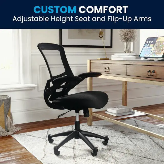 Alt view image 7 of 7 - Kelista Mid-Back Swivel Office Chair with Adjustable Seat Height, Ergonomic Mesh Desk Chair with Flip-Up Armrests, Black
