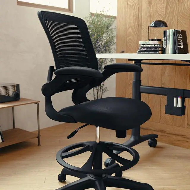 Alt view image 7 of 7 - Kale Mid-Back Swivel Office Chair with Adjustable Foot Ring, Lumbar Support, and Seat Height, Ergonomic Mesh Executive Chair, Black