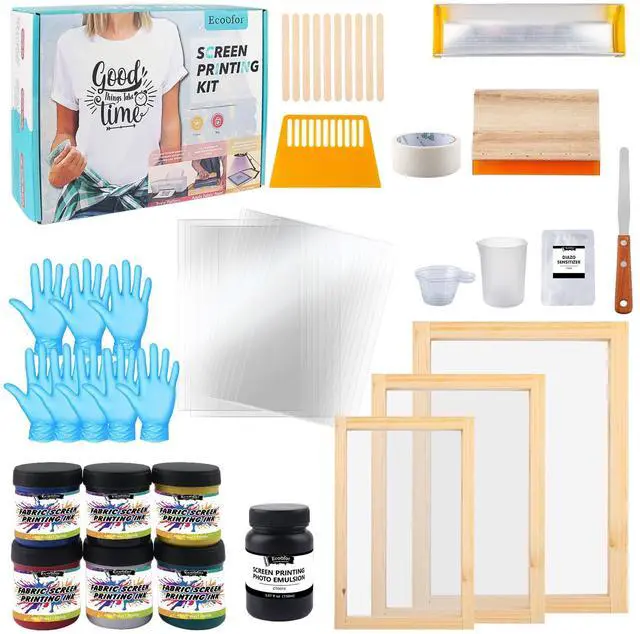 Main image of 49pcs All-in-One Screen Printing Kit with, 3 Size Wood Screen Printing Frames, 6 Colors Screen Printing Ink,10 A4 Size Inkjet Transparency Films