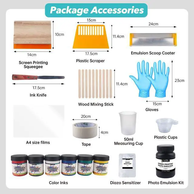 Alt view image 5 of 6 - 49pcs All-in-One Screen Printing Kit with, 3 Size Wood Screen Printing Frames, 6 Colors Screen Printing Ink,10 A4 Size Inkjet Transparency Films