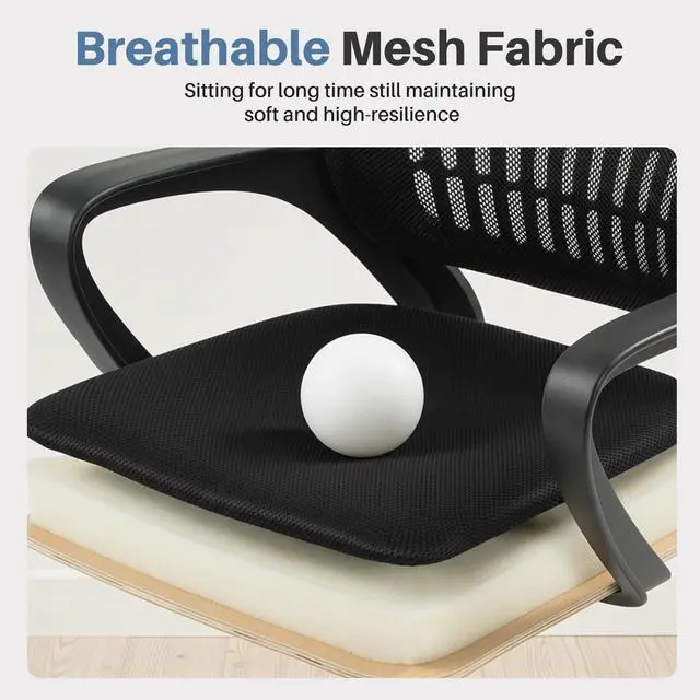 Alt view image 3 of 6 - Home Office Computer Chair - Ergonomic Mid Back Desk with Lumbar Support and Rocking Mode, Height Adjustable with Fixed Armrest, for Conference Meeting Room, 360° Swivel, Adults, Black