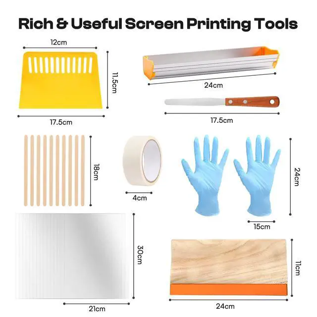 Alt view image 3 of 7 - 57 Pieces All-in-One Screen Printing Kit with 3 Sizes Wood Screen Printing Frames, 15 A4 Size Inkjet Transparency Films, 6 Colors Screen Printing Ink, Photo Emulsion, Squeegee and Scoop Coater