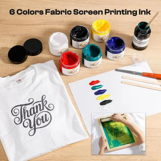 Alt view image 5 of 7 - 57 Pieces All-in-One Screen Printing Kit with 3 Sizes Wood Screen Printing Frames, 15 A4 Size Inkjet Transparency Films, 6 Colors Screen Printing Ink, Photo Emulsion, Squeegee and Scoop Coater