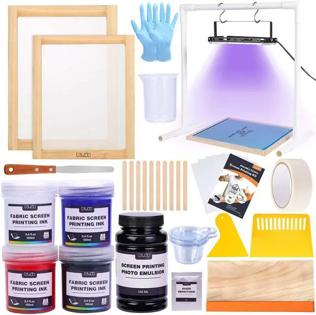 Main image of 46 Pieces Screen Printing Kit with 4 Color Screen Printing Ink, 2 Size Screen Printing Frame and Squeegees for Screen Printing