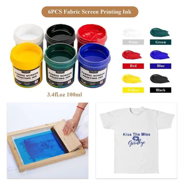 Alt view image 3 of 7 - 38 Pieces Screen Printing Kit Include Fabric Screen Printing Ink, 4 Size Screen Printing Frame, Screen Printing Squeegees, Inkjet Transparency Film, Ink Knife, and Mask Tape