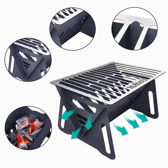 Alt view image 5 of 7 - Charcoal Grill, Portable BBQ Smoker - Lightweight Tabletop Outdoor Grill for Camping, Picnics, Garden, Beach Parties - 6"*4.6"*4.9