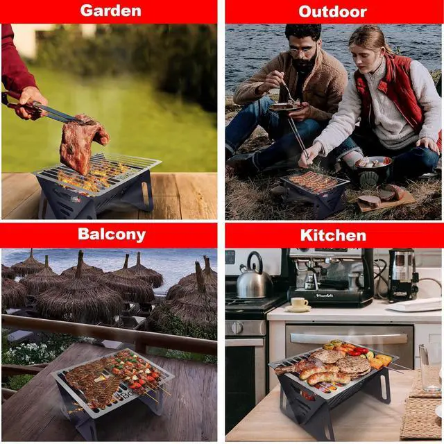Alt view image 4 of 7 - Charcoal Grill, Portable BBQ Smoker - Lightweight Tabletop Outdoor Grill for Camping, Picnics, Garden, Beach Parties - 6"*4.6"*4.9