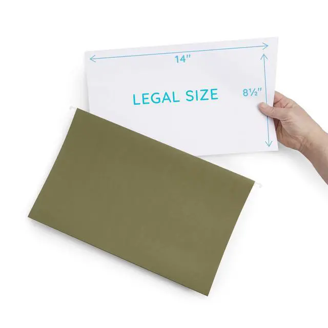 Alt view image 2 of 6 - Legal Size Hanging File Folders, 2" Expansion, 1/3 Cut Adjustable tabs, Legal Size, 5 Tab Locations, Designed for Legal and Law Office File Organization, Standard Green, 25 Pack