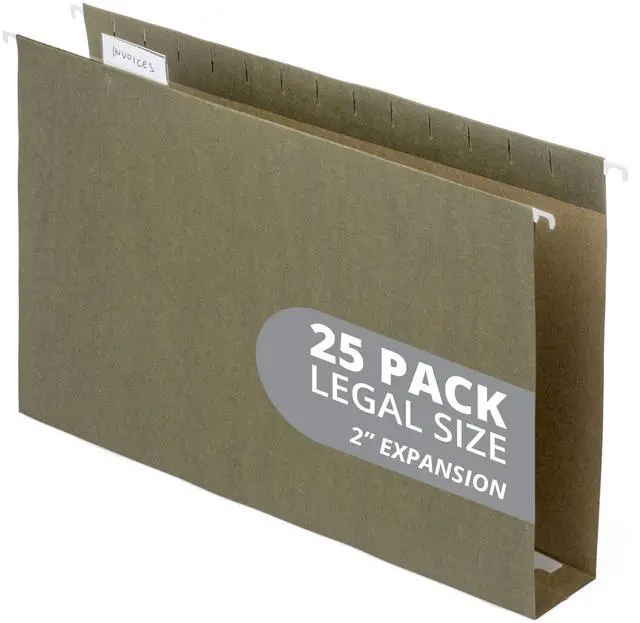 Main image of Legal Size Hanging File Folders, 2" Expansion, 1/3 Cut Adjustable tabs, Legal Size, 5 Tab Locations, Designed for Legal and Law Office File Organization, Standard Green, 25 Pack