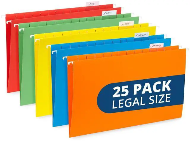 Main image of Legal Size Hanging File Folders, Legal Size Folders 9.5 × 14.75, 25 Reinforced Hanging Files in Assorted Colors, Designed for Home and Office Color Coded File Organization, 25 per Box
