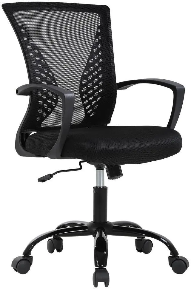 Main image of Desk Chair Computer Chair with Lumbar Support Armrest Mid Back Rolling Swivel Task Adjustable Mesh Ergonomic Chair for Women Adults, Dark Black