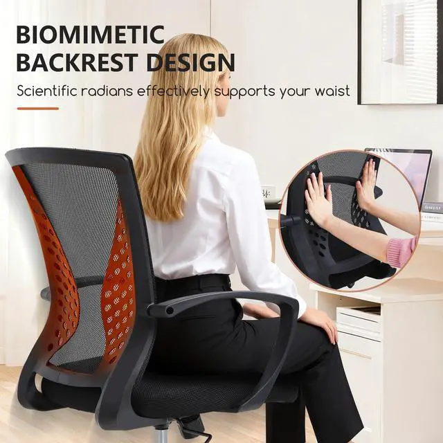 Alt view image 2 of 7 - Desk Chair Computer Chair with Lumbar Support Armrest Mid Back Rolling Swivel Task Adjustable Mesh Ergonomic Chair for Women Adults, Dark Black