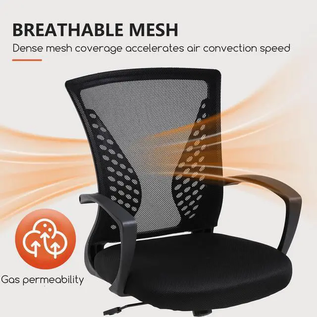 Alt view image 5 of 7 - Desk Chair Computer Chair with Lumbar Support Armrest Mid Back Rolling Swivel Task Adjustable Mesh Ergonomic Chair for Women Adults, Dark Black