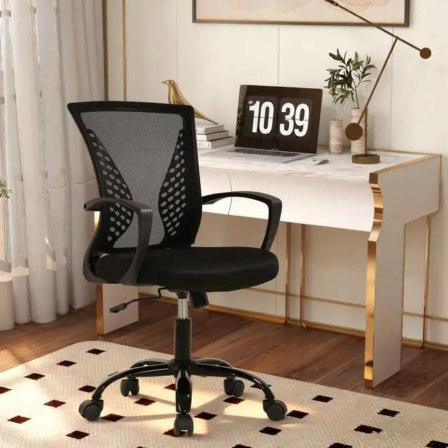 Alt view image 6 of 7 - Desk Chair Computer Chair with Lumbar Support Armrest Mid Back Rolling Swivel Task Adjustable Mesh Ergonomic Chair for Women Adults, Dark Black