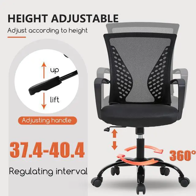 Alt view image 4 of 7 - Desk Chair Computer Chair with Lumbar Support Armrest Mid Back Rolling Swivel Task Adjustable Mesh Ergonomic Chair for Women Adults, Dark Black